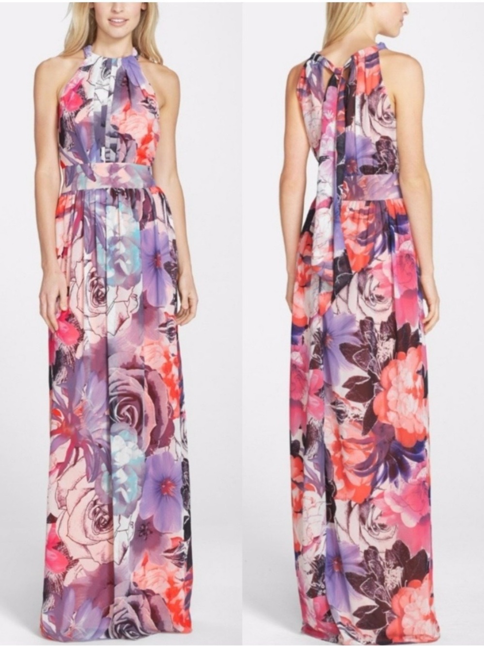 Eliza J Pink Floral High Neck Maxi Dress